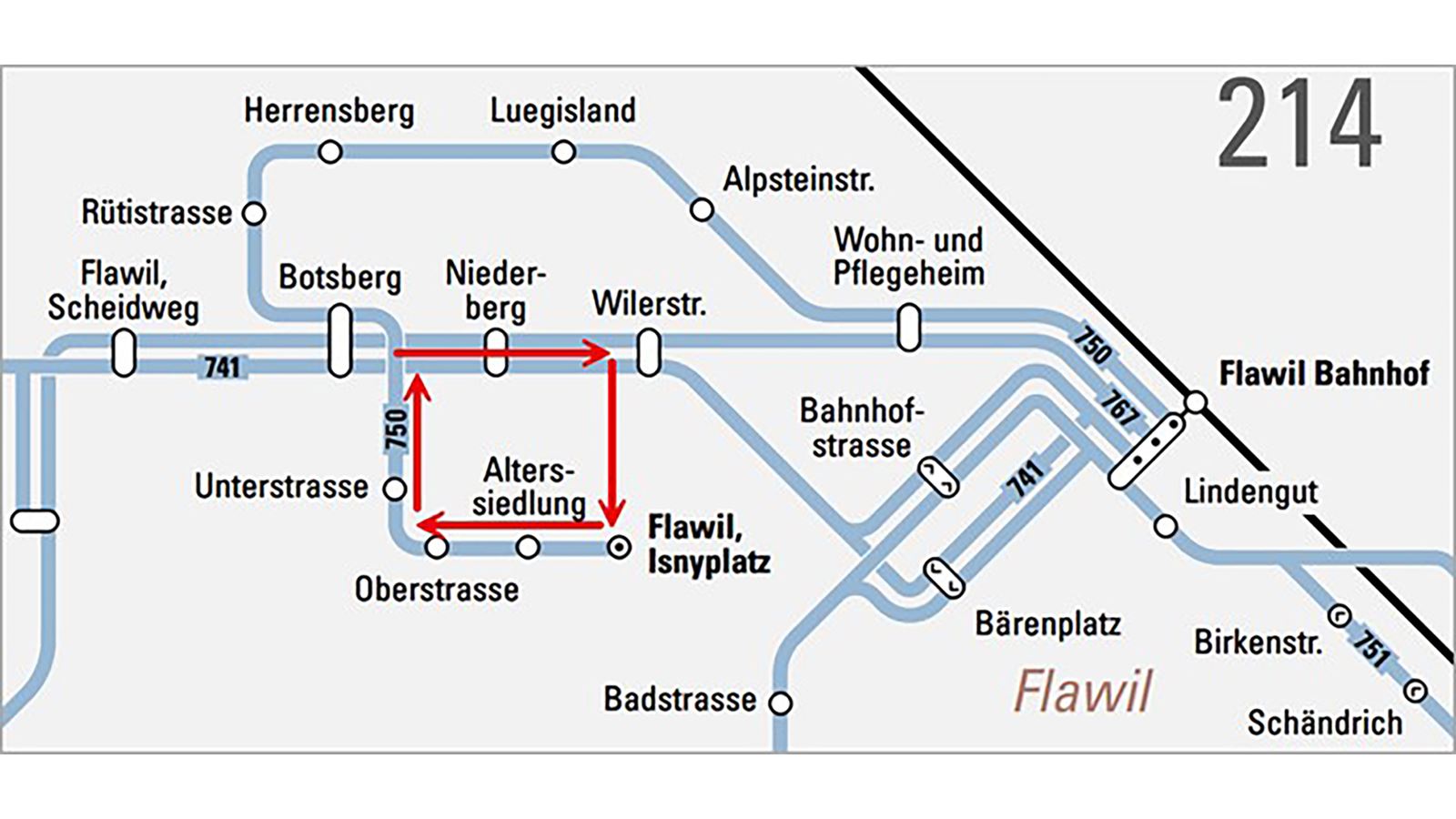 New route for the Flawil local bus service (route 750) from 17 March 2025