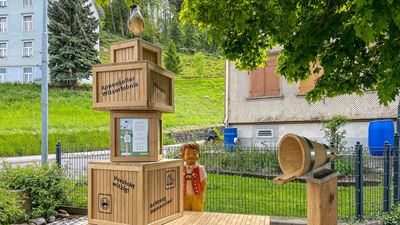 Witzli informiert am Bahnhof Walzenhausen