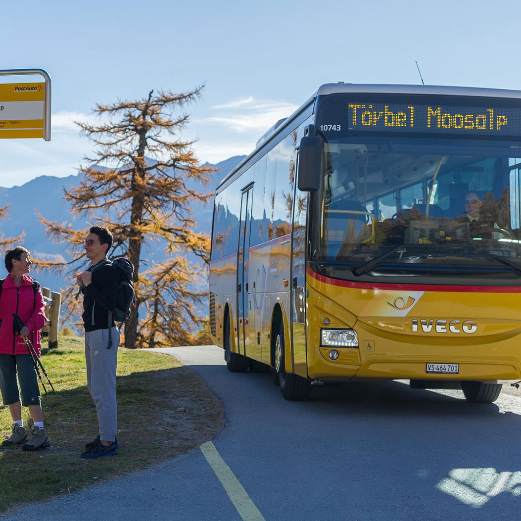 PostBus with two hikers